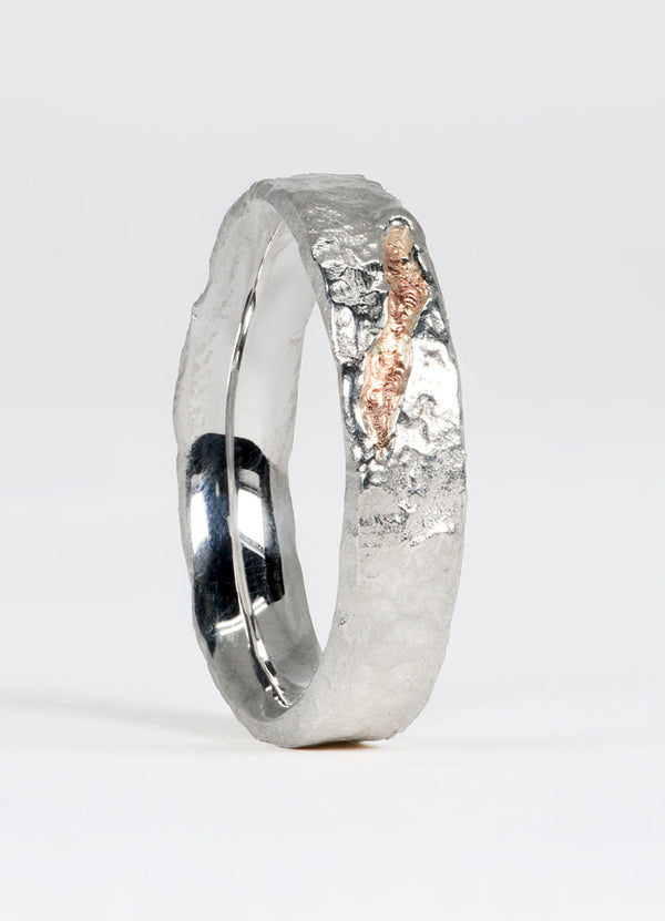 Silver Flux Ring with 9ct Red Gold Fissure James Newman Jewellery