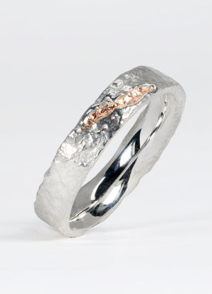 Silver Flux Ring with 9ct Red Gold Fissure James Newman Jewellery