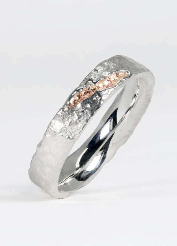 Silver Flux Ring with 9ct Red Gold Fissure James Newman Jewellery