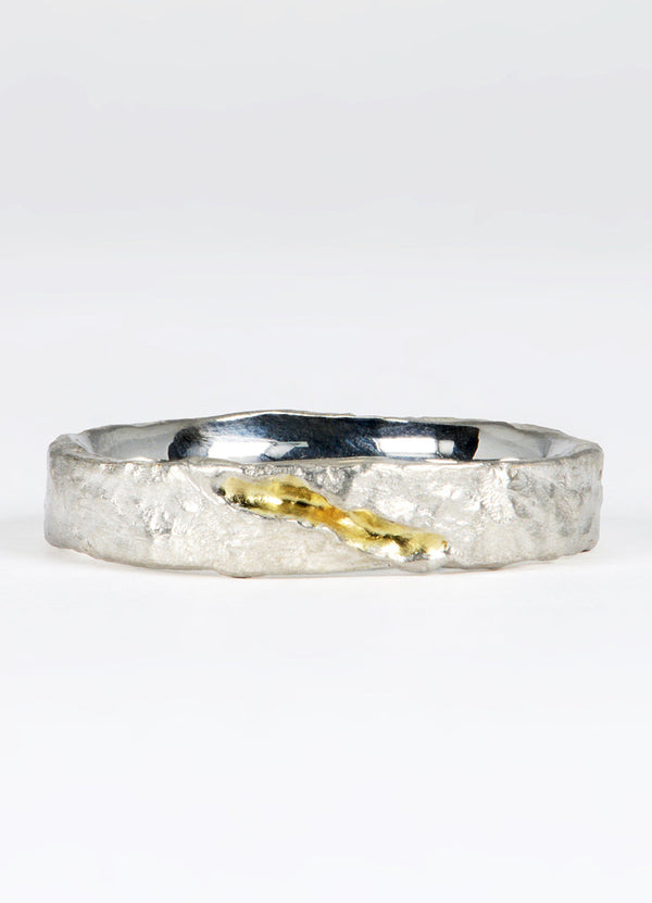 Silver Flux Ring with 9ct Yellow Gold Fissure James Newman Jewellery
