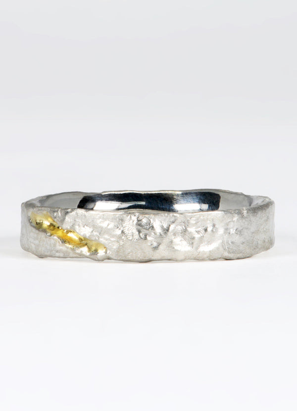 Silver Flux Ring with 9ct Yellow Gold Fissure James Newman Jewellery