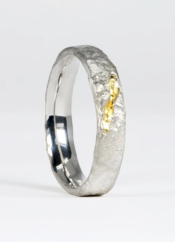 Silver Flux Ring with 9ct Yellow Gold Fissure James Newman Jewellery