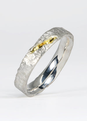Silver Flux Ring with 9ct Yellow Gold Fissure James Newman Jewellery