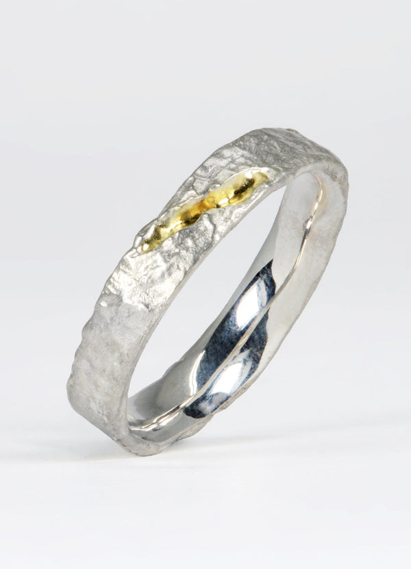 Silver Flux Ring with 9ct Yellow Gold Fissure James Newman Jewellery