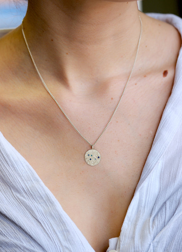 Mixed Sapphire & Diamond Tall Flux Pendant James Newman Jewellery