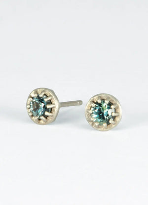 Teal Sapphire and Platinum Studs James Newman Jewellery