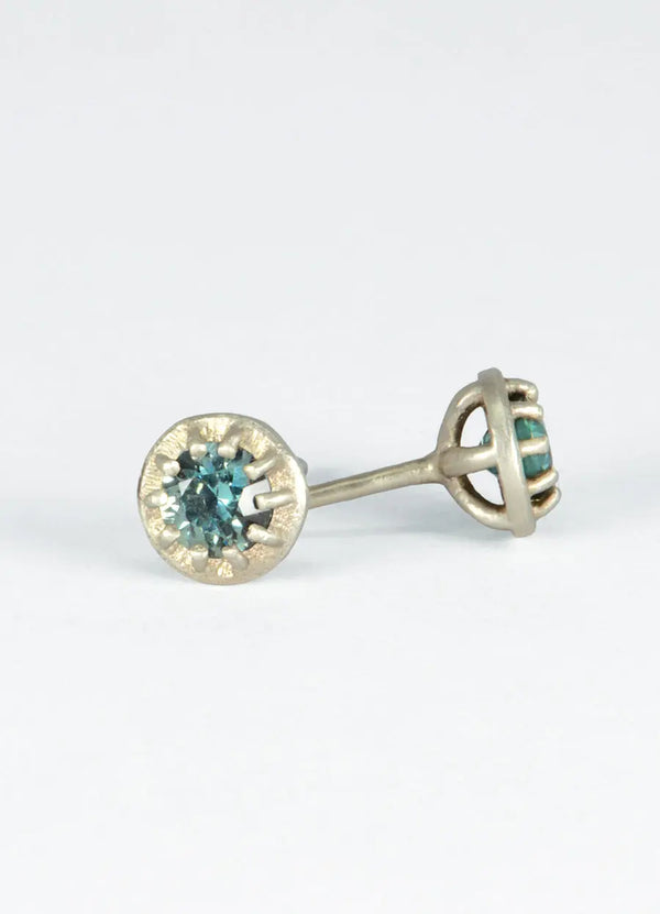 Teal Sapphire and Platinum Studs James Newman Jewellery