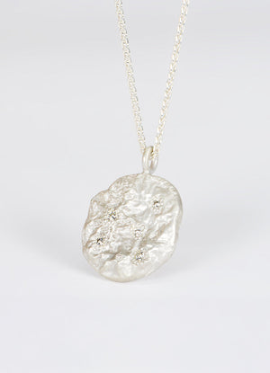 Diamond Encrusted Round Silver Flux Pendant James Newman Jewellery