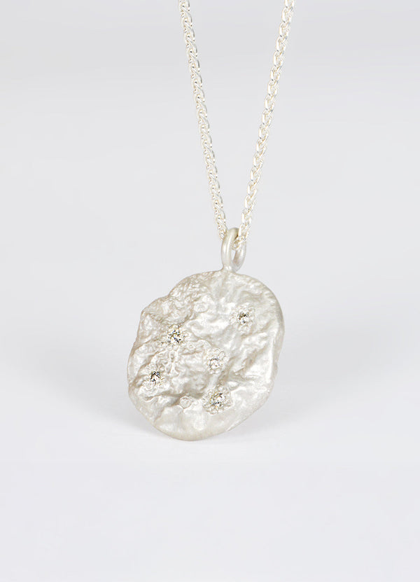 Diamond Encrusted Round Silver Flux Pendant James Newman Jewellery