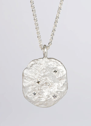 Diamond Encrusted Round Silver Flux Pendant James Newman Jewellery
