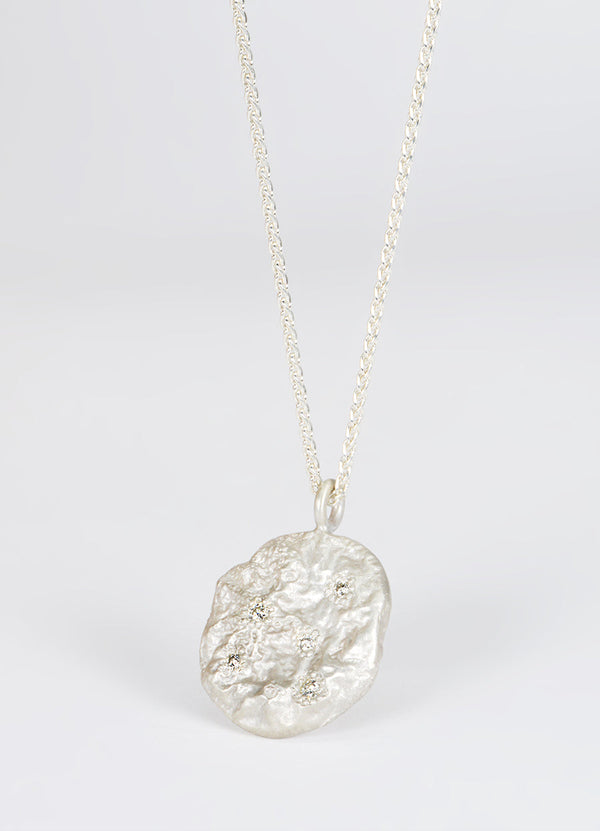 Diamond Encrusted Round Silver Flux Pendant James Newman Jewellery