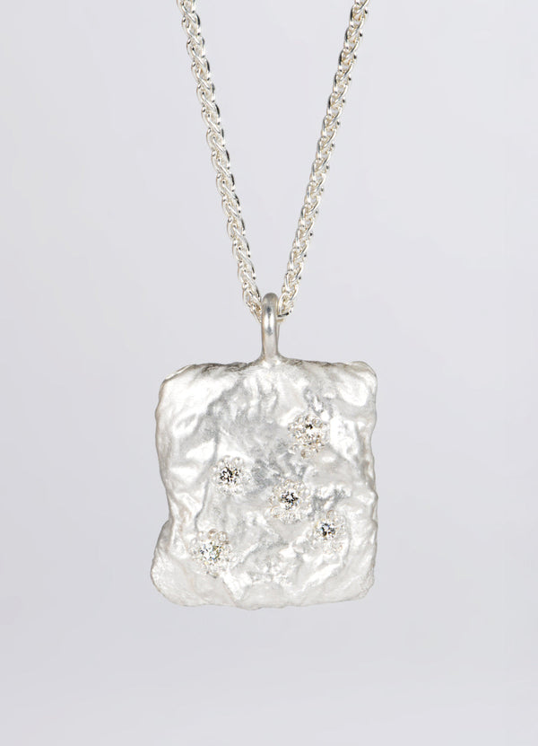 Diamond Encrusted Square Silver Flux Pendant James Newman Jewellery