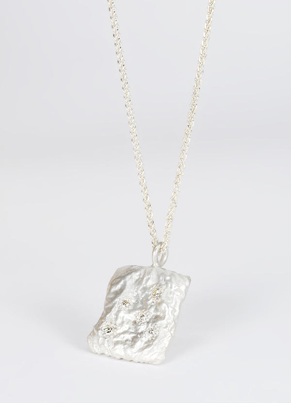 Diamond Encrusted Square Silver Flux Pendant James Newman Jewellery