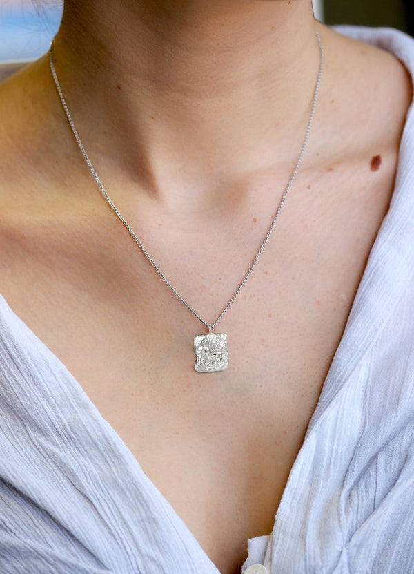 Diamond Encrusted Square Silver Flux Pendant James Newman Jewellery