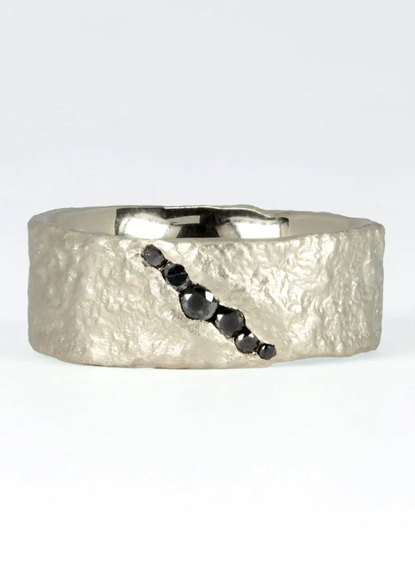 Wide Flux Ring with Black Diamond Fissure James Newman Jewellery