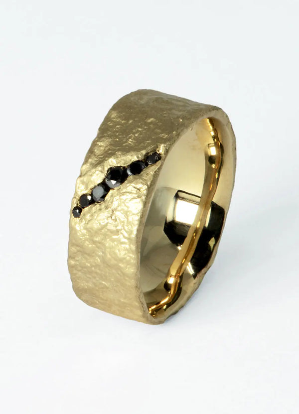 Wide Flux Ring with Black Diamond Fissure James Newman Jewellery