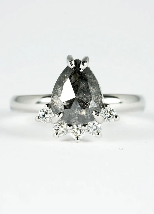 2.5ct Pear Shaped, Salt & Pepper Diamond Tiara Ring - James Newman Jewellery