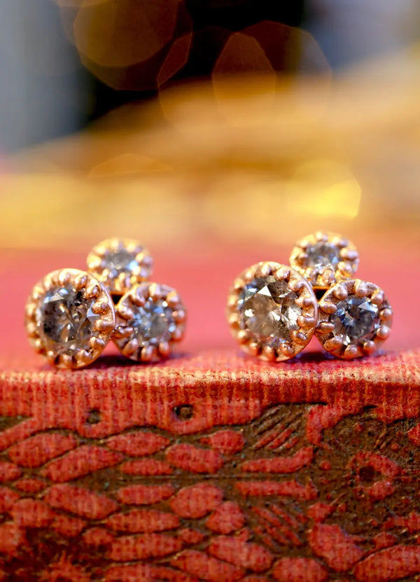 Fiori Tri-Set Diamond 9ct Red Gold Studs - James Newman Jewellery
