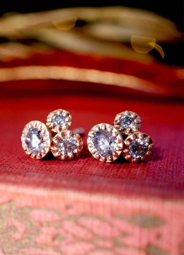 Fiori Tri-Set Diamond 9ct Red Gold Studs - James Newman Jewellery