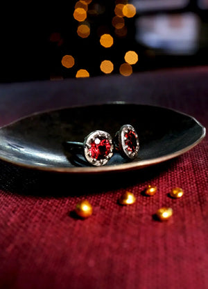 Red Rhodolite Garnet Platinum Studs - James Newman Jewellery