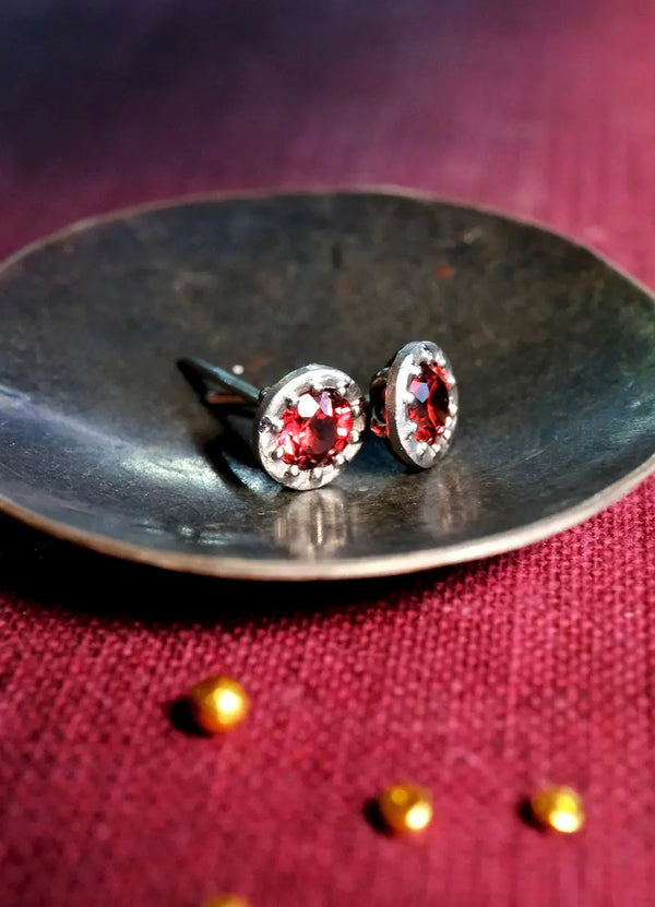 Red Rhodolite Garnet Platinum Studs - James Newman Jewellery