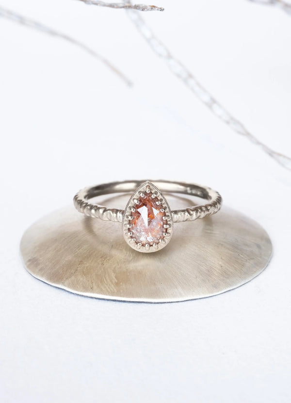 Pear Shaped Rose Cut Salt & Pepper Diamond Ring - James Newman Jewellery