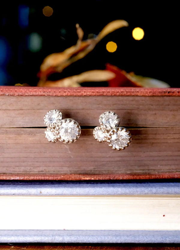 Fiori Tri-Set Diamond 18ct White Gold Studs - James Newman Jewellery