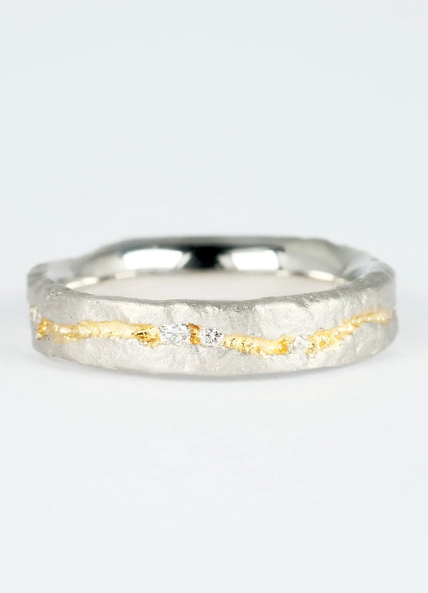 Platinum & Yellow Gold White Diamond Flux Ring - James Newman Jewellery