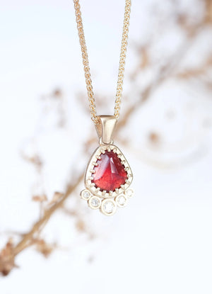 Dusky Pink/Orange Tourmaline & 9ct Yellow Gold Pendant - James Newman Jewellery
