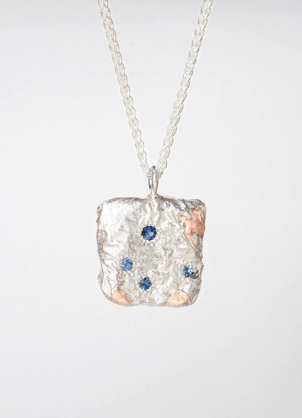 Sapphire Encrusted Flux Pendant with Red Gold Detail - James Newman Jewellery