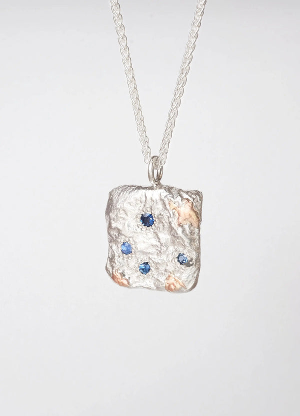 Sapphire Encrusted Flux Pendant with Red Gold Detail - James Newman Jewellery